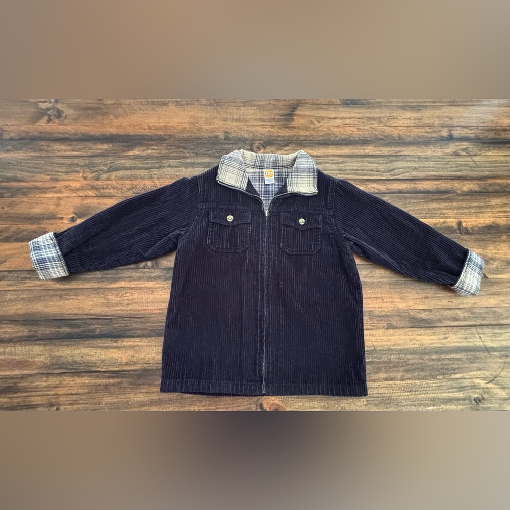 Kids Navy Corduroy Jacket with Plaid Lining